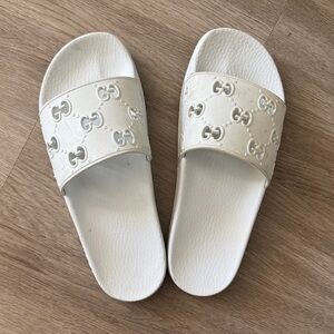 Gucci White Slide Sandals